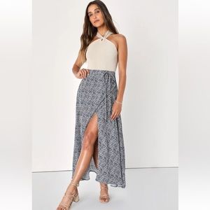 Lulu’s Navy Blue Print Wrap Skirt